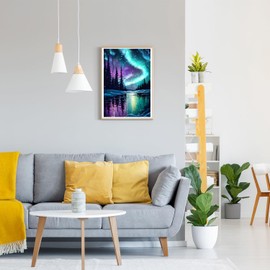 GDYEEH DIY 5D Aurora Diamond Art Kits, Reflection Full Round Drill Sparkling Diamond Painting Picture, Aurora Borealis Diamond Painting Art Kits Craft for Adults Beginners, Home Wall Decor 12x16inch