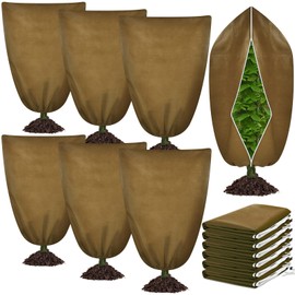 Wesnoy 6 Pcs Winter Plant Covers Freeze Protection 48" x 72" 2.2oz Large Tree Wrap for Winter with Drawstring and Zipper Frost Blankets for Plants Frost Cloth Outdoor Cold (Brown)