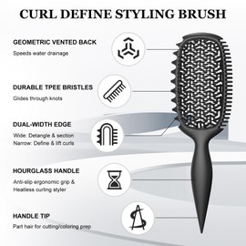 Curly Hair Brush – Dual-Sided Detangling Comb with Hourglass Handle & TPEE Material, Defines Curls Wet & Dry, Suitable for All Hair Types, Women & Men (Black)
