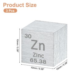 uxcell 3 Pcs Zinc Cube, 0.39 Inch High Density Metal Element Cube Metal Density Cube for Chemical Elements Collection Science Education Experiment Application, Silver