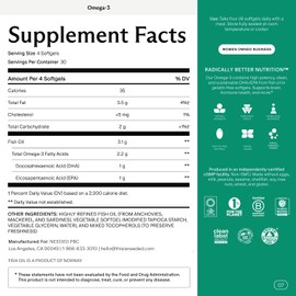 Needed. Prenatal Omega-3 - High Potency Dose of Sustainably Sourced Fish Oil, 1000mg DHA, 1000mg EPA, Encased in a Gelatin-Free, Plant-Based Softgel Shell