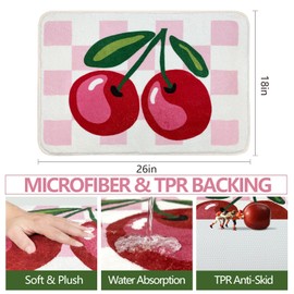 SHIYUE Cute Cherry Bath Mat for Bathroom Checkered, Non Slip Extra Soft Fluffy Absorbent Microfiber Fun Shower Decor (Pink 21"x30")
