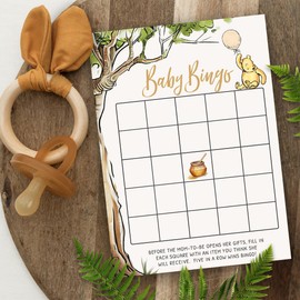 Printed Party Winnie Baby Shower Game Set – 4 Games with Classic Pooh Theme for 30 Guests, Includes Bingo, Mommy Trivia, Emoji Storybook, and Guess Who, Bear Theme for Boy or Girl