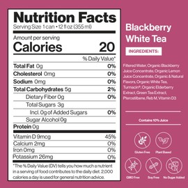 Happy Being Nutrient-Rich Organic Blackberry Citrus White Tea – Infused with Turmeric, Elderberry, Vitamin D3, Caffeine Free, Plant-Based, Low Calorie & Low Sugar Drinks, 12oz (16 Pack)