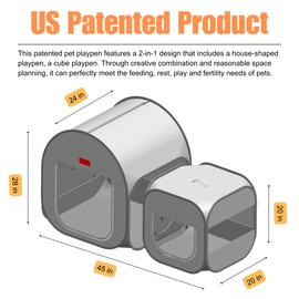 lukidoki Portable Cat Playpen 2-Room, 2-in-1 Pop-up Cat Dog Crate Play Enclosure with Separate Areas, Foldable Pet Playpen for Puppy Kitten and Small Animals Indoor Outdoor