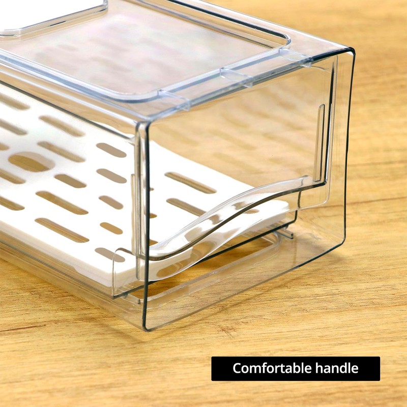 QWORK Stackable Refrigerator Organizer Bins, PET Material, 2.78 Gal Capacity,