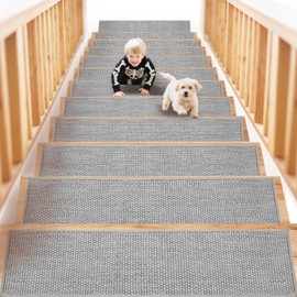 Dayacoco Carpet Stair Treads, 8" X 30" (15 in Pack) Stairs Carpet Non Slip, Stair Runners for Wooden Steps Non Slip, Stair Rugs for Kids and Dogs, Stair Treads for Wooden Steps Indoor, Light Gray