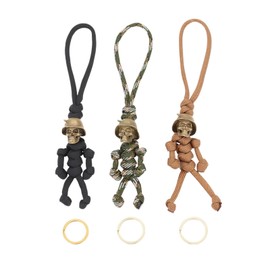 Diyxisk Men's Key Chain, 3 Pieces Skull Key Chain, Individuality Paracord Keyring, Skull Key Fob Motorcycle, Suitable for Wallets, Luggage, Suitcase, Camouflage, black, brown