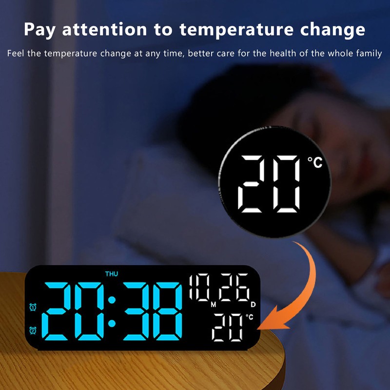Digital Clock Dual Display Voice Control 3 Adjustable Brightness Date