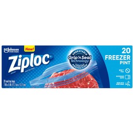 Ziploc Pint Food Storage Freezer Bags, Grip 'n Seal Technology for Easier Grip, Open, and Close, 20 Count