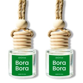 Car Air Freshener Bora Bora 2 Pack – Tropical Aroma Diffuser, Long-Lasting Coconut & Citrus Hanging Oil Diffuser with Wooden Cap, Non-Toxic Rearview Mirror Accessory, Made in USA