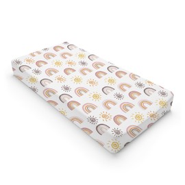 Boho Sunshine Rainbow Changing Pad Cover Colorful Rainbow Sun Baby Changing Table Pad Cover for Boys Girls Soft Breathable Stretch Fitted Change Table Pad Mats Covers 32''x16''