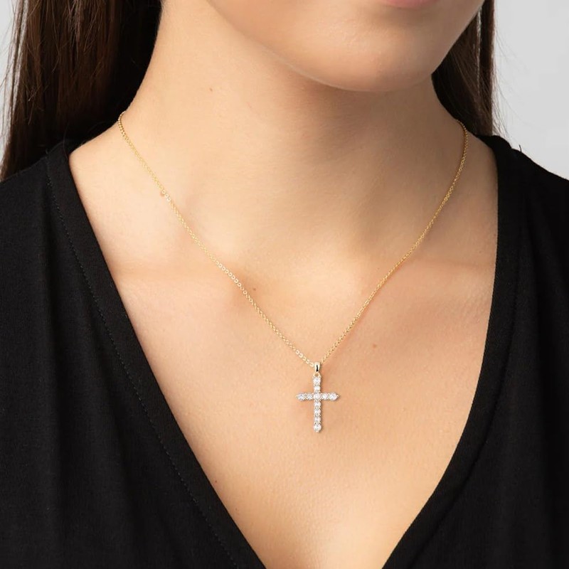 GAVU Women's Gold-Plated 925 Sterling Silver CZ Paved Cross Pendant