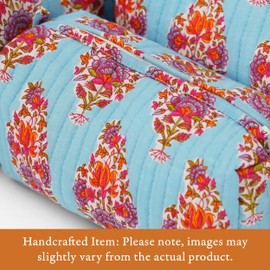 Saffron Marigold Quilted Floral Makeup Bag Set – Kashmir Pattern 3 Sizes, Waterproof Lining, Make Up Travel Cosmetic & Toiletry Bags For Traveling Women