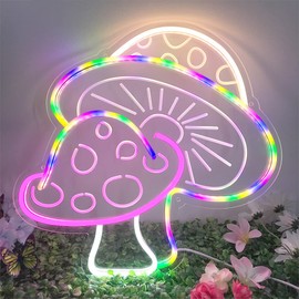 Large Mushroom Neon Sign for Wall Decor, 16x16 Inch Colorful Mushroom Nature Decor for Kids Room, Nursery, Dimmable LED Mushroom Light with Sturdy Base, Unique Gift Idea for Nature Lovers & Kids