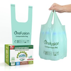 GreFusion 10L Tie Handle food waste Bags 25% Extra Thicker 50 Count compostable caddy liners with Handles