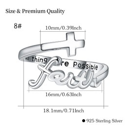 Faith Cross Ring with Encouraging 'All Things Are Possible' Engraving-Inspiring Believe and Achieve Christian Religion Faith Rings Jewelry for Women Men