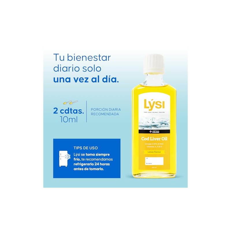 LÝSI Omega 3 Aceite de Bacalao 240 ml, Vitaminas A,