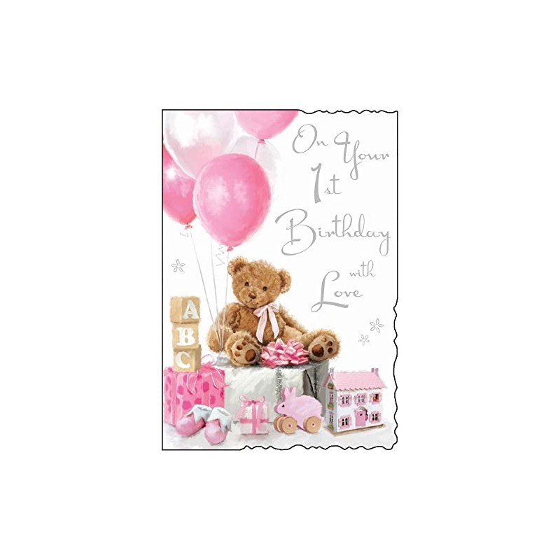 1st Birthday Pink Teddy Card (JJ1504)