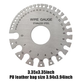 CChiai 1 Set Round Double Sided Metal Plate Thickness Gauge Wire Gauge Measuring Tool Standard Double Sided Round Wire Gauge Spring Steel Metal Plate PU Leather Bag