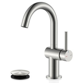 KENES Brushed Nickel Bathroom Faucet Single Handle Modern Prep Wet Bar Sink Faucet Kitchen Faucet with Drain Assembly & Deck Plate, Farmhouse RV Camper Outdoor Utility Faucet, KE-9005B