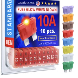 CARAX Glow Fuse – Premium Fuse Standard/Regular Blade ATC/ATO/ATS – 10A Kit 10 pcs – Glow When Blown LED Automotive Fuse – Smart Auto Glow Fuse Easy Identification – 10 pcs.