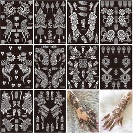 PPVWEY 10 Sheets Temporary Tattoo Stencils 10 Pair Arm Hand Tattoo Template Indian Arabian Glitter Airbrush Tattoo Stickers for Face Body Paint DIY (10Pcs)