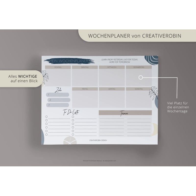 Weekly Planner Pad A4 with 50 Sheets I CreativeRobin