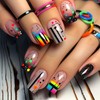 Colorful Pattern Press on Nails Gradient Design Fake Nails Medium