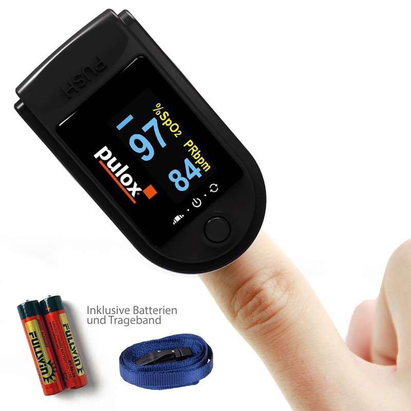 Pulse oximeter PULOX PO-200A with switchable alarm function and pulse
