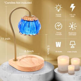 CABRHEART Candle Warmer Lamp with Timer, Dimmable Candle Warmer Lantern Light, Electric Glass Shade Jar Candle Warming Holders for Home Decoration Gift for Women, Dark Blue