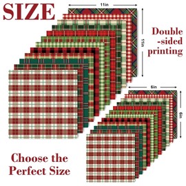 Whaline 12 Designs Christmas Pattern Paper Pack 24 Sheet Christmas Plaid Scrapbook Specialty Paper Double-Sided Collection Plaid Decorative Craft Paper for Card Making Scrapbook