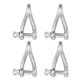 PATIKIL 316 Stainless Steel Twist Shackle 1/4" 6mm, 4 Pack 386 Lbs Load Screw Pin Shackles for Traction Steel Wire Ropes Marine Handling Accessories