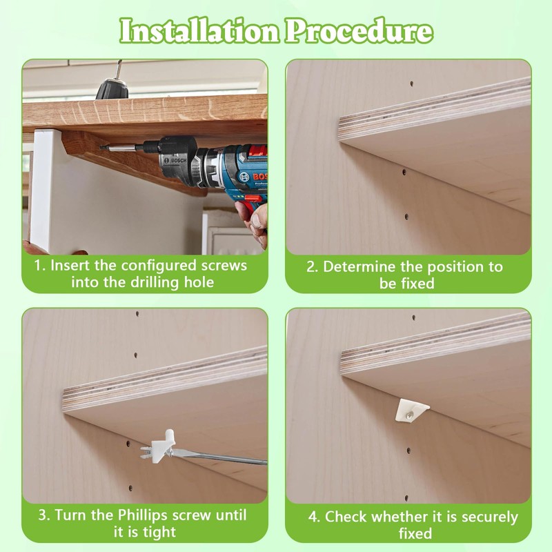 SuperDi White Shelf Support Pins Brackets with Self-Tapping Screws, 90°