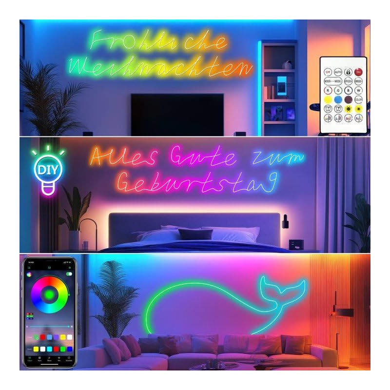 Cozylady RGB Neon LED Strip Light, with Remote Control, App