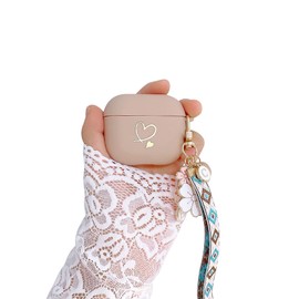 Ownest Kompatibel mit AirPods Hülle, Airpods Pro Hülle Golden Herzn Muster Silikon Schutzhülle mit Schlüsselanhänger Stoßfeste Cover für Mädchen Frau Hülle für Airpods Pro-Braun
