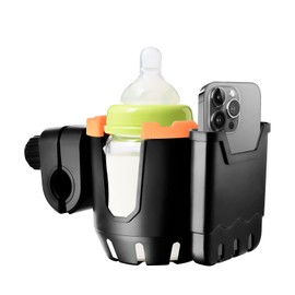 Universal Stroller Cup Holder with Cell Phone Holder,2-in-1 Adjustable Drink Holder,Large Diameter Design Bike Cup Holder for Wheelchair Walker Bike,Orange