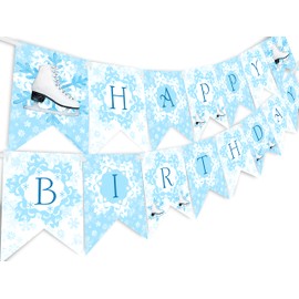 Ice Skating Happy Birthday Banner - Ice Skating Party Supplies - Ice Skating Party Decorations - Snow Princess Birthday Party
