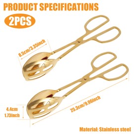 2 Pack Gold Buffet Salad Tongs Stainless Steel Food Serving Tongs Easy Grip Food Scissor Tongs Non Slip Kitchen Buffet Tongs Salad Tongs for Buffet Salad Party Wedding