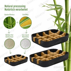 EDARTO 2 x Sustainable Eco Friendly Natural Bamboo Wood Soap Dish with Bamboo Fibre Draining Tray + 2 x Soap Bags / 100% Natural Sisal for Body Scrub