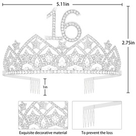 HnoonZ 16th Birthday,16th Birthday Tiara and Sash,16th Birthday Sash,16th Birthday Crown,16 and Fabulous Decorations,16th Birthday Gifts Teen Girls,16th Birthday Decorations,16 Years Old Girls