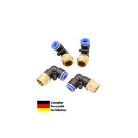 Pneumatic Angle Plug Fitting 90° 3/8 Inch to 8 mm, Pack of 4 Push In Compressed Air Connection Plug Connection (R 3/8 Inch - 8 mm)