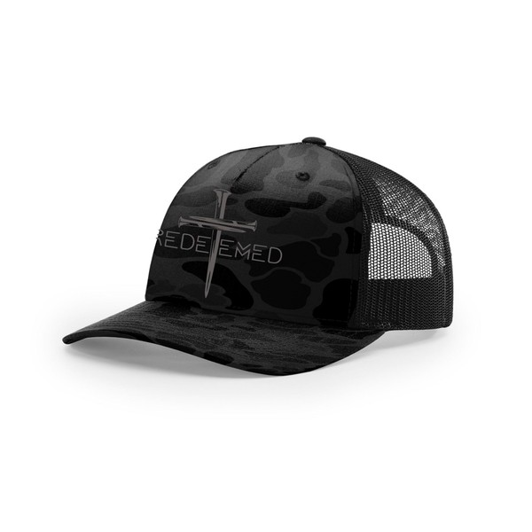 Christian Redeemed Cross Nails Mens Embroidered Mesh Back Trucker Hat,