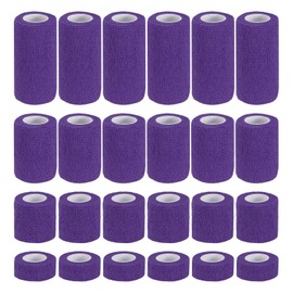 PATIKIL 1"/2"/3"/4" Self Adhesive Bandage Wrap, 24 Pcs 5 Yard Elastic Self Breathable Self Adherent Wrap Tape for Stretch Athletic Sports Wrist Ankle Outdoor Tape, Dark Purple