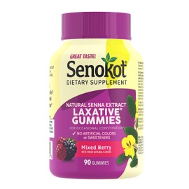 Senokot Dietary Supplement Laxative Gummies, Natural Senna Extract, Gentle, Overnight Relief from Occasional Constipation, Mixed Berry Flavor, 90 Count