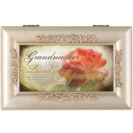Cottage Garden Grandmother Champagne Silver Petite Rose Music Box/Jewelry Box Plays How Great Thou Art