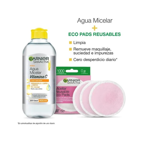 Kit Garnier Agua Micelar Express Aclara 400ml +3 Ecopads