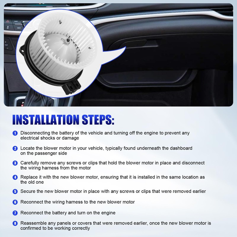 Front AC Blower Motor with Fan Fits for Manual AC