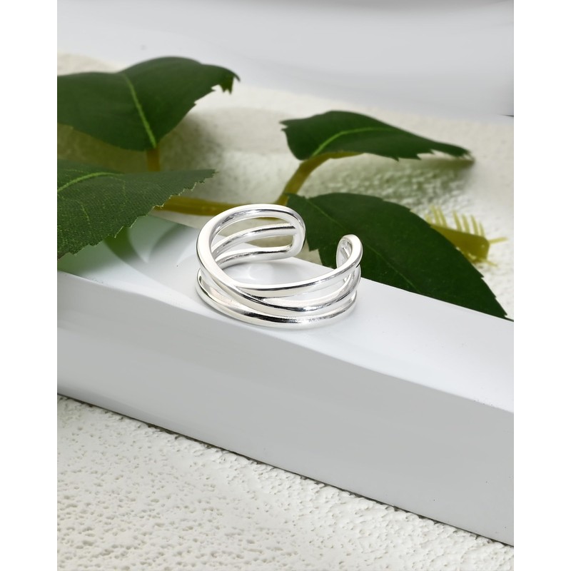 Desnuage Silver Plated Rings for Women Adjustable Open Ring Vintage