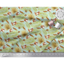 Soimoi Cotton Voile Fabric Tropical Leaves & Coconut Fruits Print Fabric by the metre 56 Inch Wide